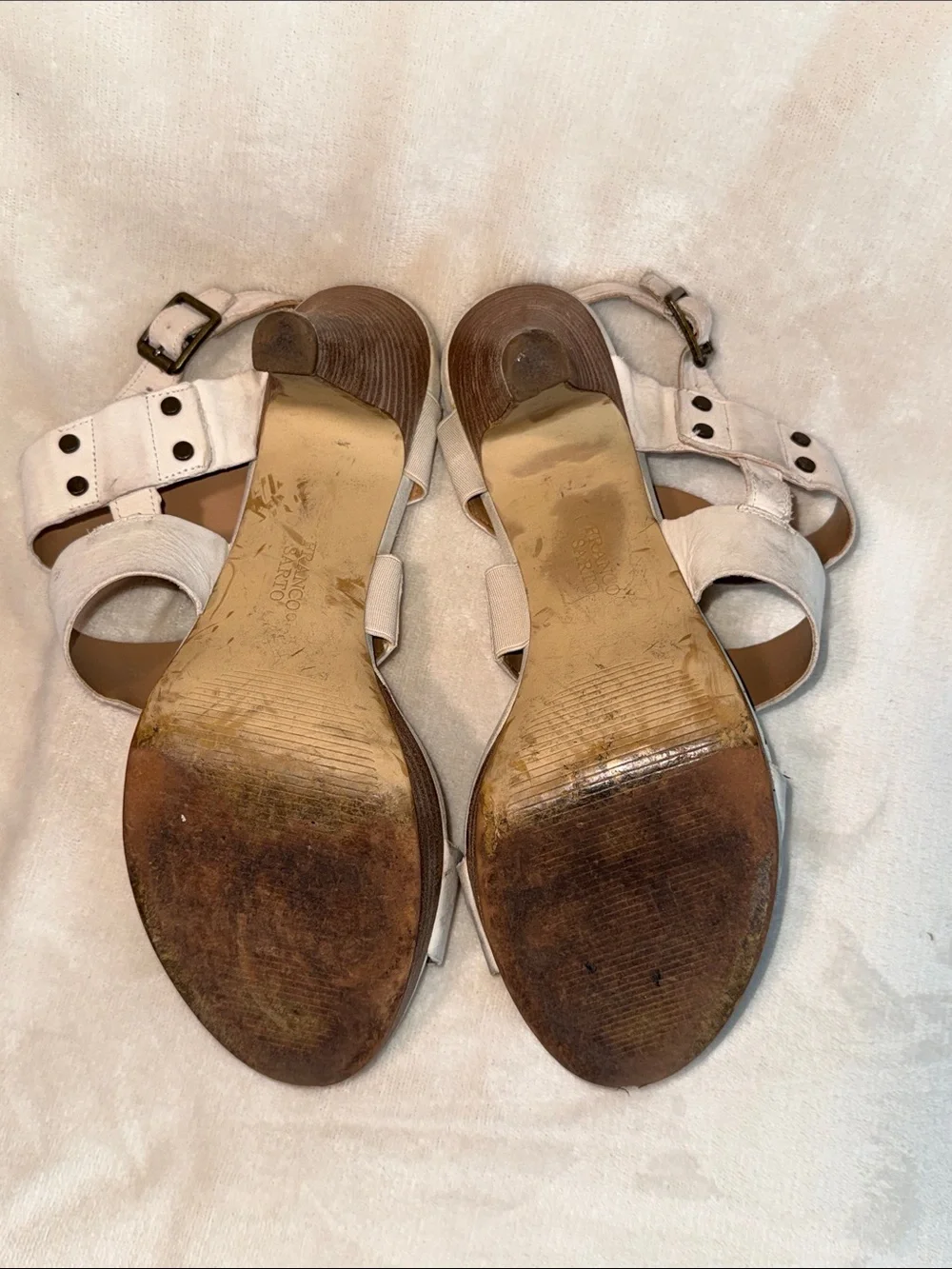 Franco Sarto White Natural Leather Strappy High-Heel Sandals, Size 9